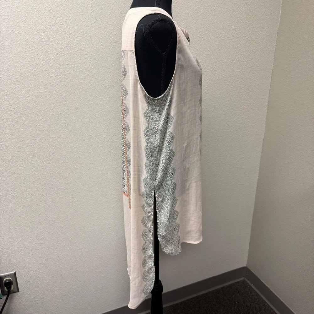 Knox Rose Boho Tunic Dress Size 1 Tan Black High Low Sleeveless - Picture 5 of 9